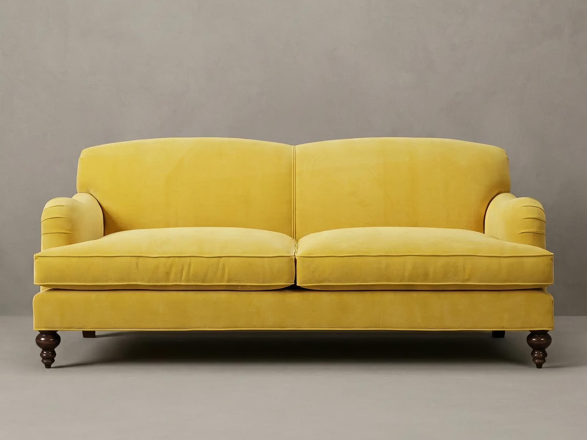 Basel Tight-Back English Roll Arm Sofa in Como Sunnyside yellow velvet