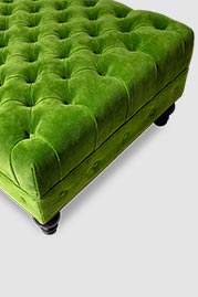 Dagmar ottoman in Cannes Leafy green velvet