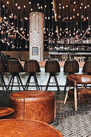 Rooster ottomans at the Detroit Foundation Hotel