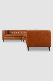 89x96 Atticus radius corner sectional in Everlast Leverage brown performance leather