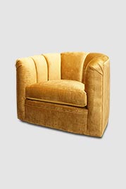Oliver swivel chair with channel-tufted backrest in Bruges Federal Gold velvet