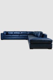 138?x120? Chad L sectional with bumper in Run Wyld Cheerful blue performance leather