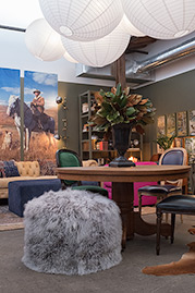 Cousin Sit ottoman in Gobi Grombre Tibetan sheepskin