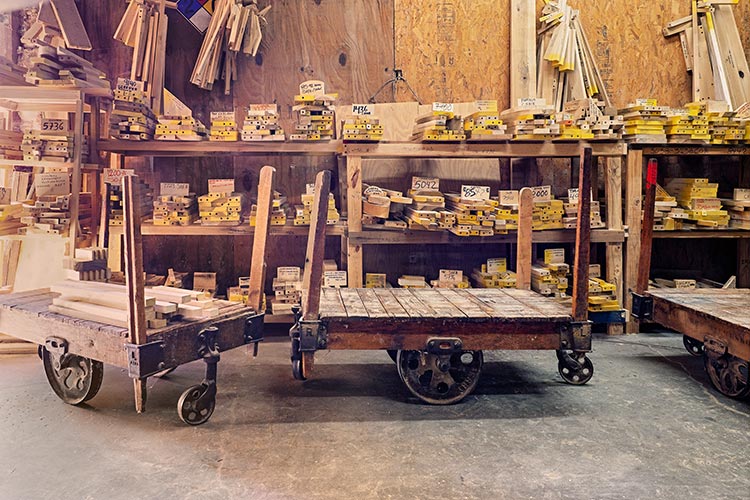 Frame forms and antique factory carts